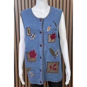 Timberlea Women's 1X Blue Sweater Ramie Vest Knitted Cottage Fall Vintage‎